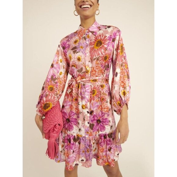 Rachel Parcell Belted Floral Long Sleeve Tiered Shirtdress Botanical Floral 4 - Picture 2 of 16